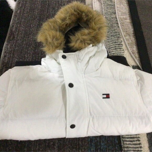 Tommy Hilfiger White Quilted Snorkel Bomber Parka Jacket M Streetwear winter - Picture 9 of 10